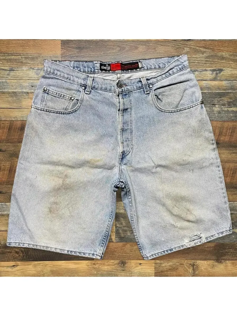 Vintage Levi SilverTab Shorts Size 34 Loose Fit Light Wash Blue Denim